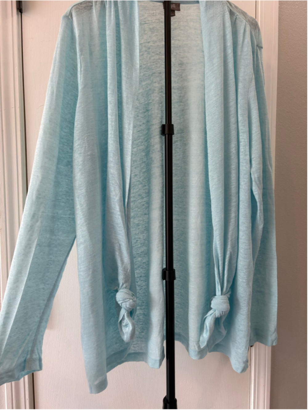 J. Jill 100% Linen Open Front Cardigan Sweater XL Aqua Blue Tie Hem Light - Picture 4 of 11